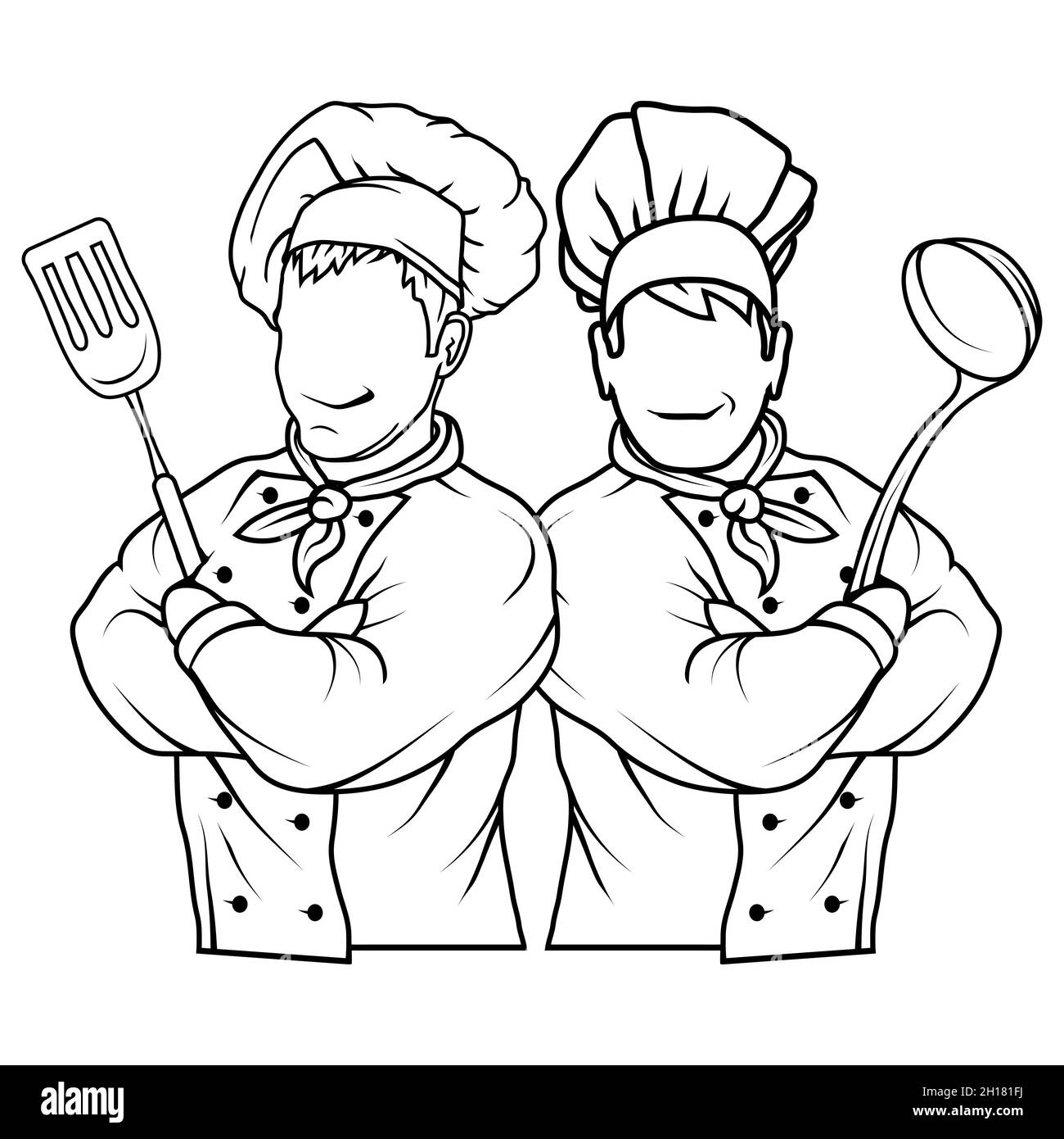 Set di cuoco in piedi in una posa diversa. Chef in uniforme. Logo Cook. Cappello da chef. Cuoco chef professionista Illustrazione Vettoriale