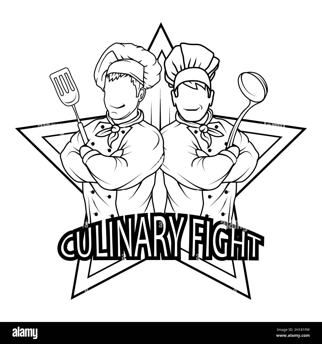 Set di cuoco in piedi in una posa diversa. Chef in uniforme. Logo Cook. Cappello da chef. Cuoco chef professionista Illustrazione Vettoriale