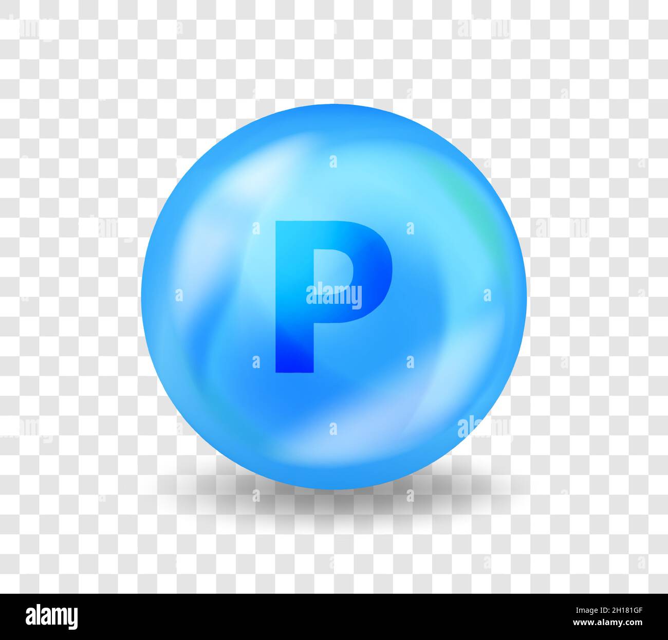 P fosforo minerale. Medicina nutrizione pubblicità. Concetto di illustrazione del complesso vitaminico. Illustrazione Vettoriale