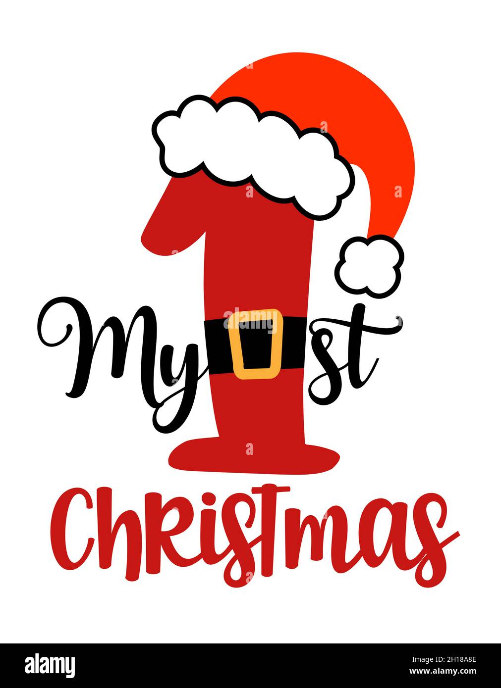 Il mio primo (1 °) Natale - biglietto di auguri. Calligrafia moderna a spazzola. Isolato su sfondo bianco. Scritta disegnata a mano per le cartoline di auguri di Natale, invit Illustrazione Vettoriale