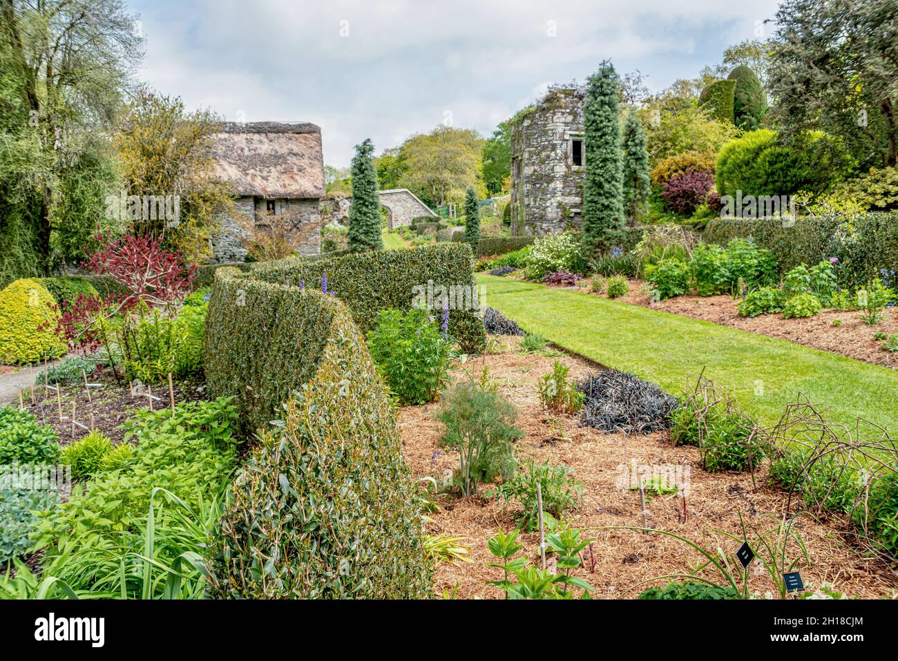 Terrazza inferiore al Fortescue Walled Garden, il Garden House, Yelverton, Devon, Inghilterra Foto Stock