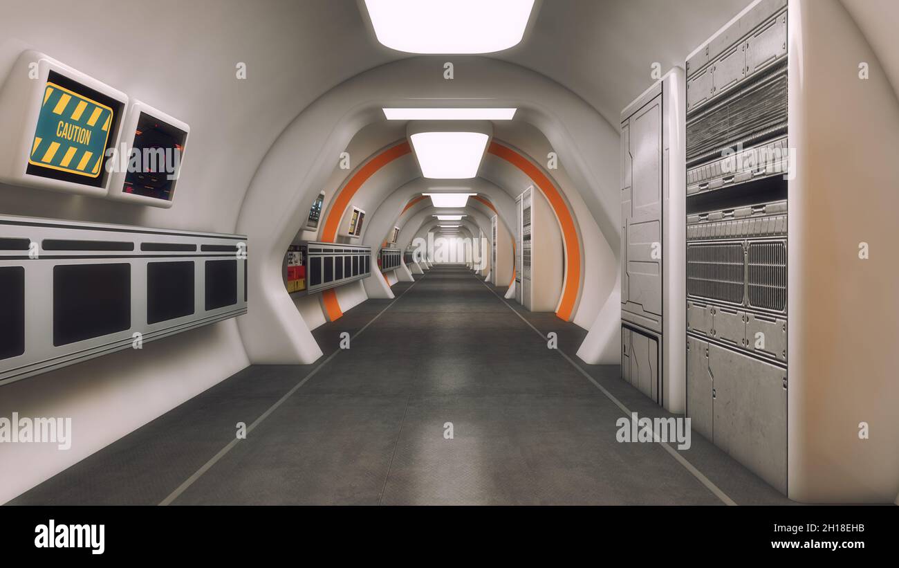 rendering 3d. Futuristico corridoio interno design Foto Stock