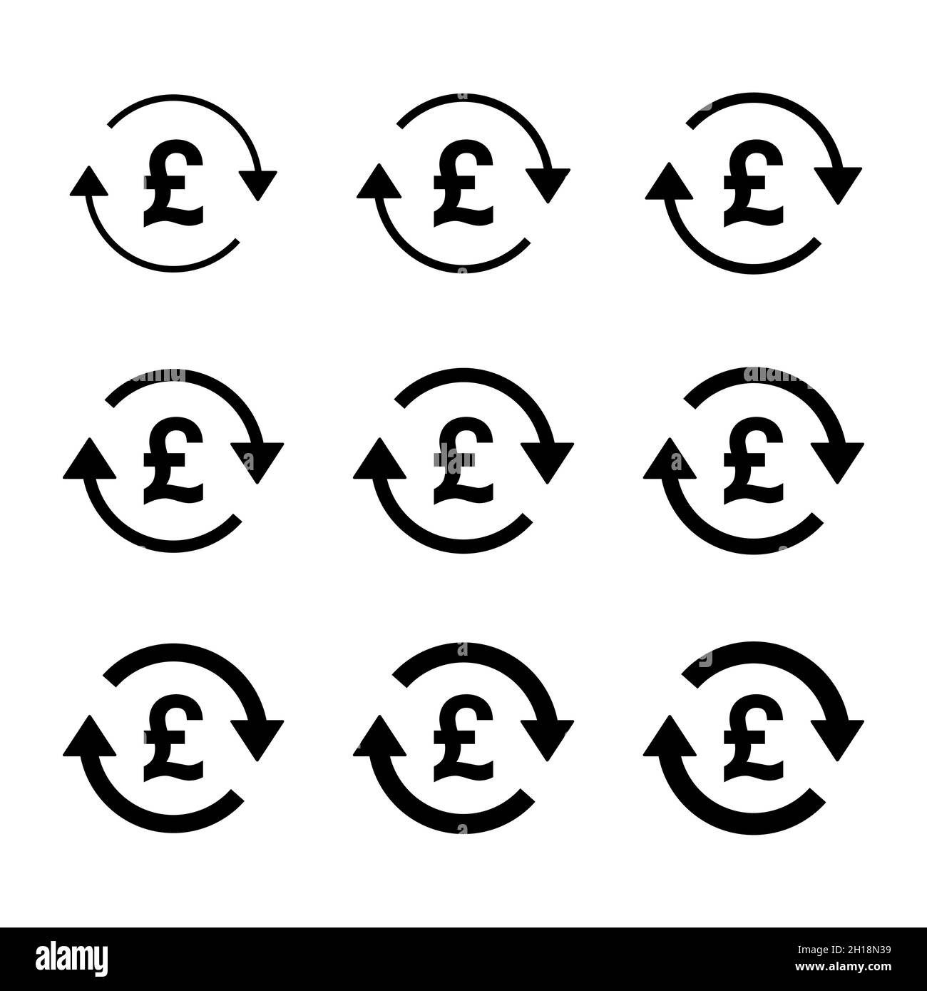 Insieme di icona di denaro sterlina, raccolta di simbolo di affari gbp, illustrazione vettoriale di economia di mercato . Illustrazione Vettoriale