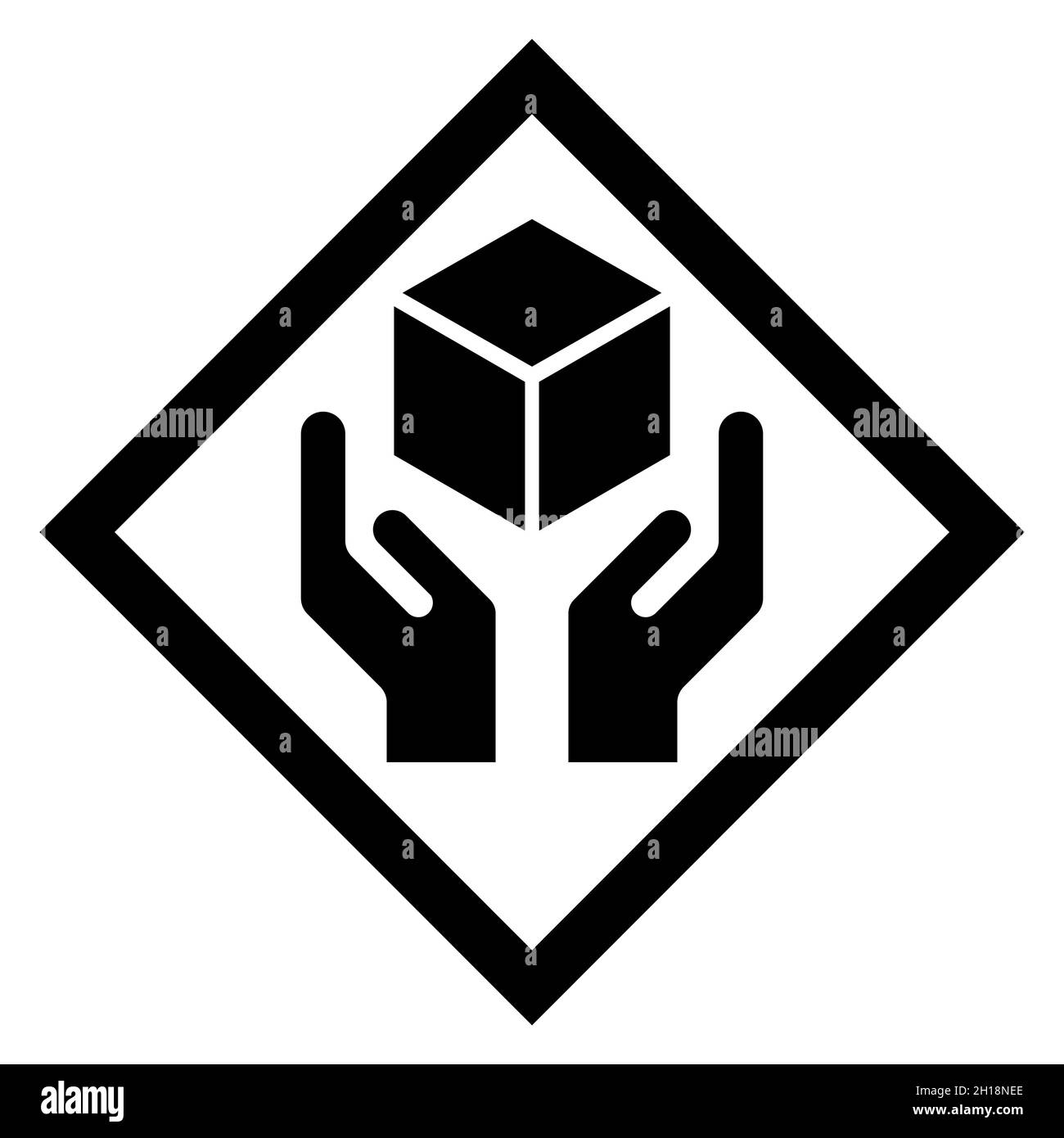 Impugnatura con icona piatta con rombo nero isolato su sfondo bianco. Simbolo della confezione fragile. Illustrazione del vettore etichetta . Illustrazione Vettoriale