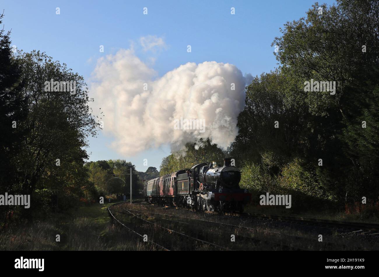 Il 7820 parte da Ramsbottom con il primo treno della giornata durante l'East Lancs Gala il 15.10.21. Foto Stock