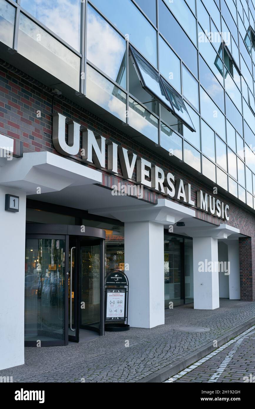 Sede centrale di Universal Music GmbH, filiale di Universal Music Group nel quartiere Friedrichshain di Berlino Foto Stock