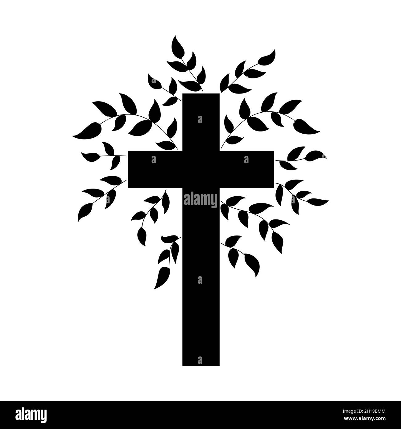 Croce cristiana con pianta. Croce con fiori. Disegno nero di croce cristiana con ramo. Illustrazione vettoriale Immagine e Vettoriale - Alamy