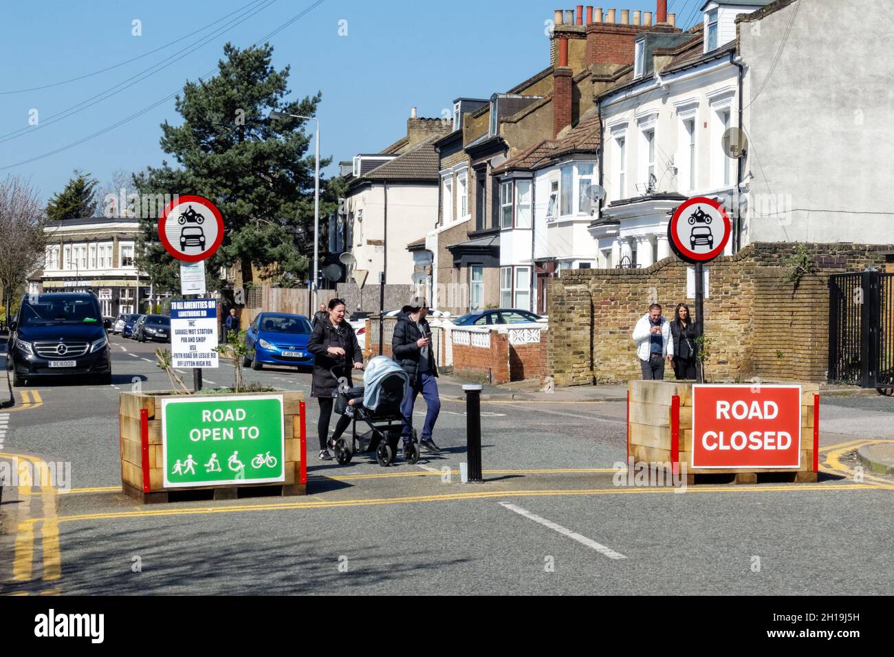 Quartiere a basso traffico (LTN) a Leyton, Waltham Forest, Londra, Inghilterra Regno Unito Foto Stock