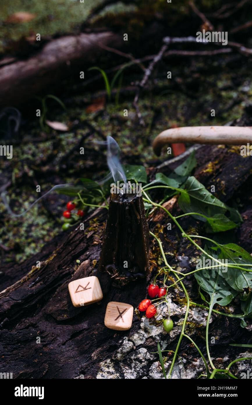 Concetto occulto, esoterico, divinazione e wicca. Halloween sfondo vintage Foto Stock