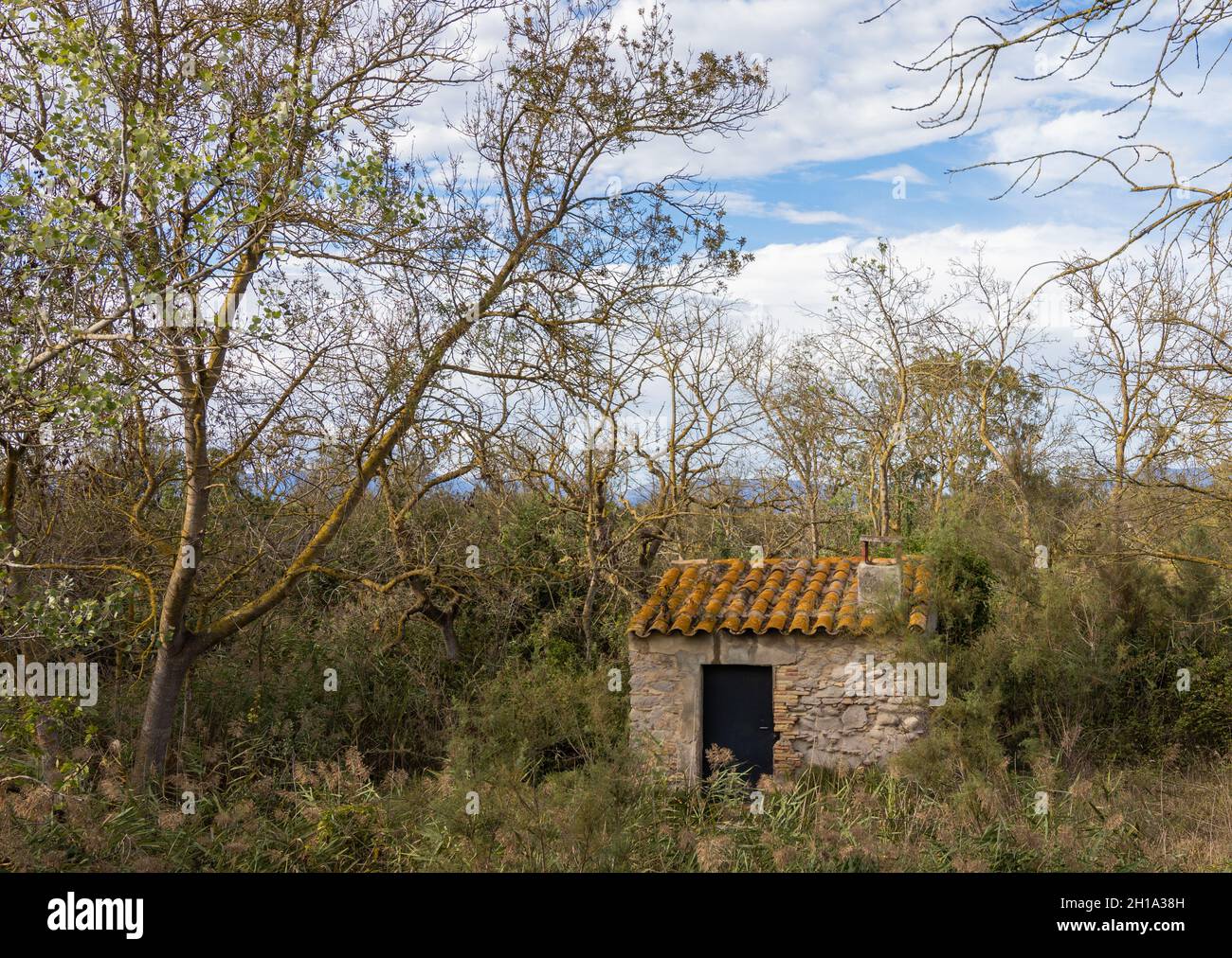 Un vecchio casolare in pietra a Aiguamolls de l'Emporda, Spagna Foto Stock