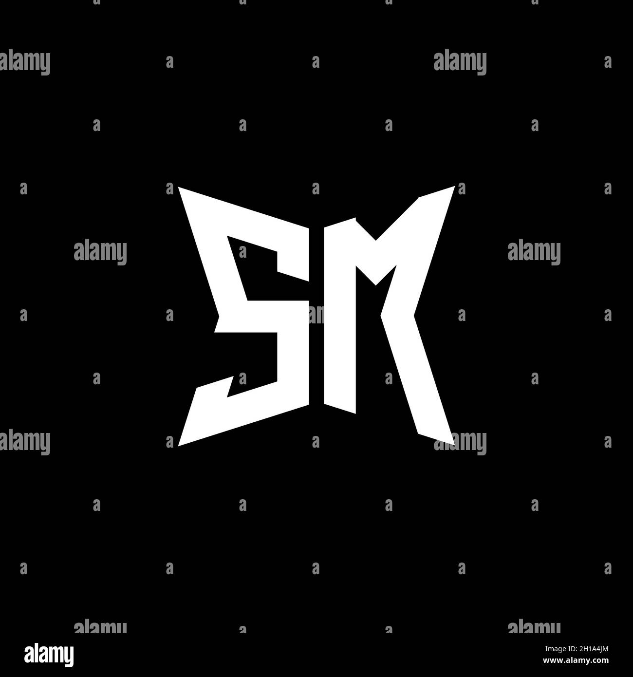SM lettera con logo monogramma e forma geometrica Cakra design isolato su sfondo nero, lettera con logo geometrico a stella, lettera con monogramma mandala Illustrazione Vettoriale