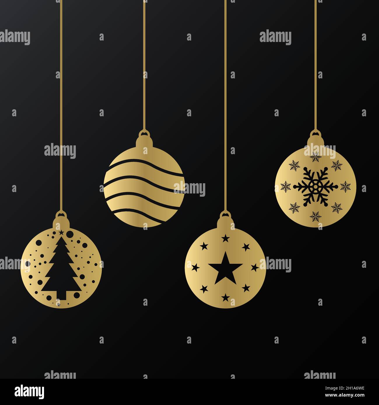Golden Christmas Balls Vector template. X-mas vacanza inverno design Illustrazione Vettoriale