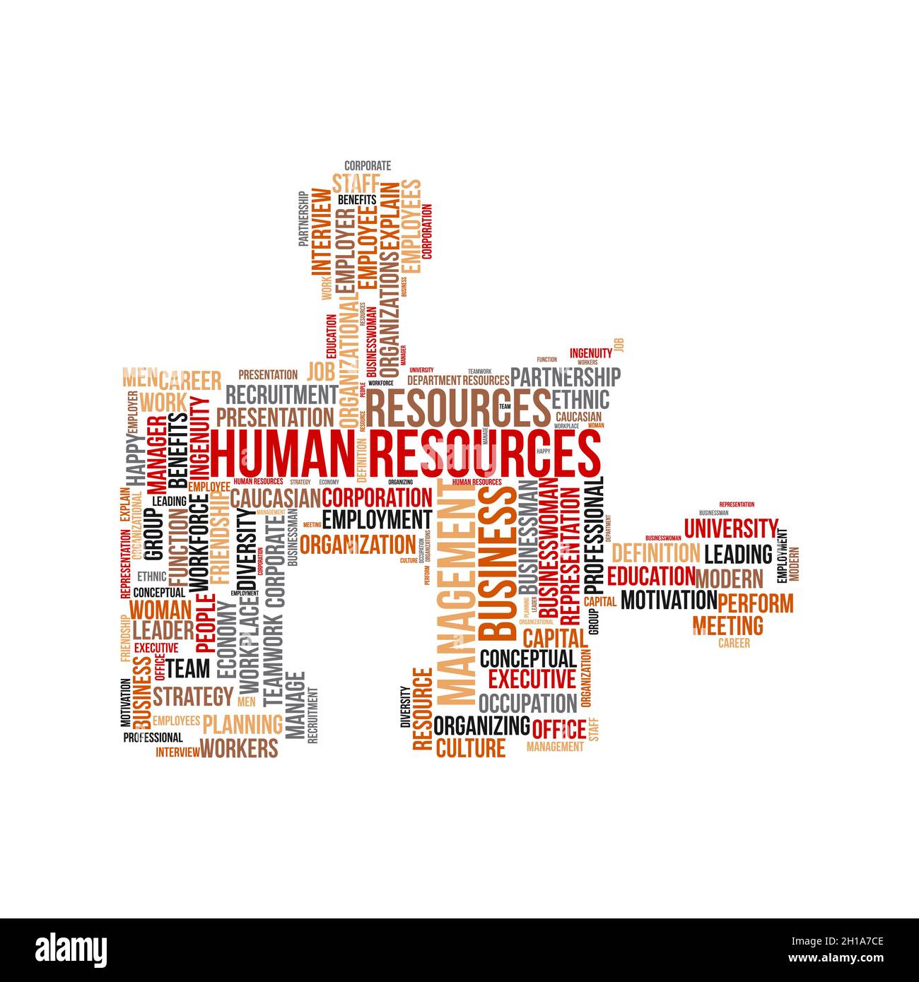 Concetto di nuvola di parola delle risorse umane con il simbolo del puzzle. Illustrazione Vettoriale