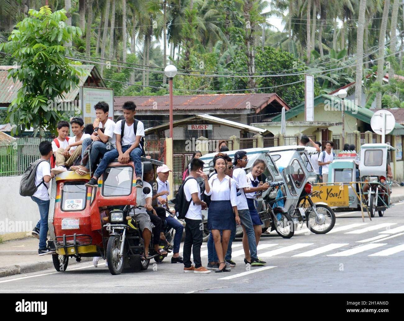 Tricicli nella città di Sorsogon, regione del Bicolo, le Filippine. Foto Stock