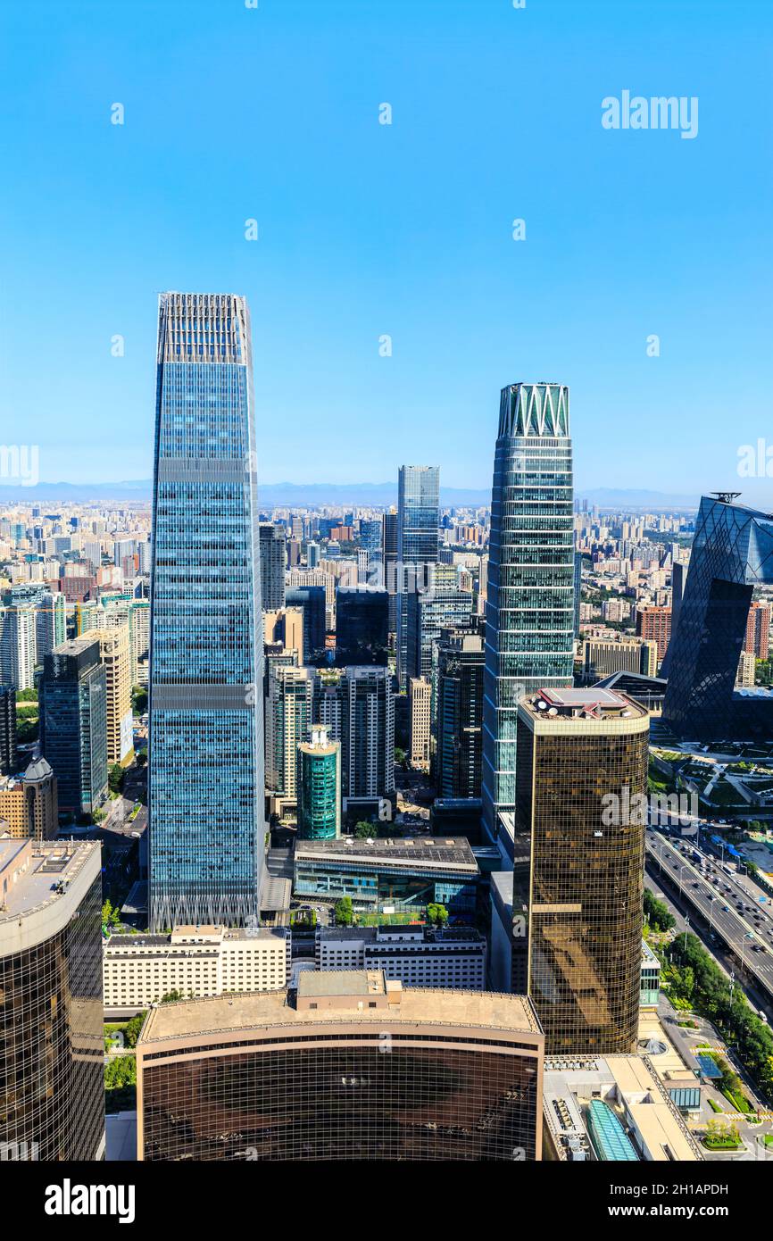 Moderno skyline della città ed edifici a Pechino, Cina. Foto Stock