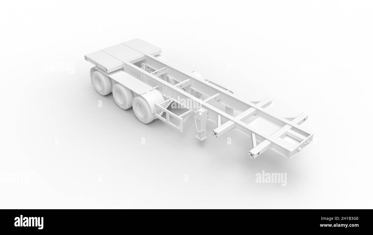 Rendering in 3D di un semirimorchio per camion isolato su sfondo bianco. Foto Stock