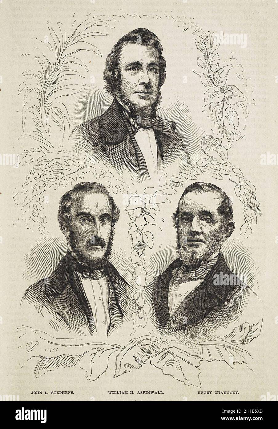 Ritratti dei fondatori della Panama Railroad, John L. Stephens, William H. Aspinwall, e Henry Chauncey ca. 1859 Foto Stock