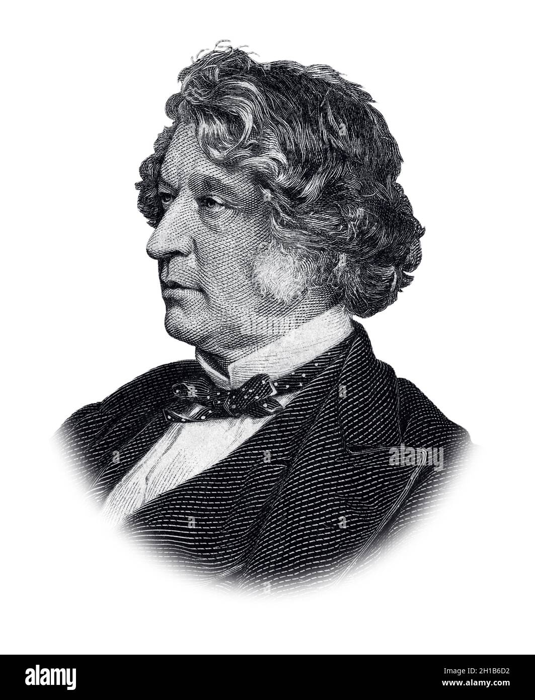 Ritratto di Charles Sumner isolato su sfondo bianco Foto Stock