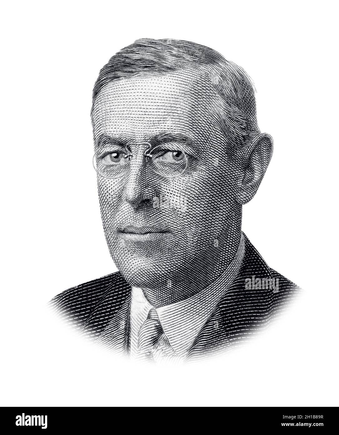 Ritratto del presidente degli Stati Uniti Thomas Woodrow Wilson isolato su sfondo bianco Foto Stock