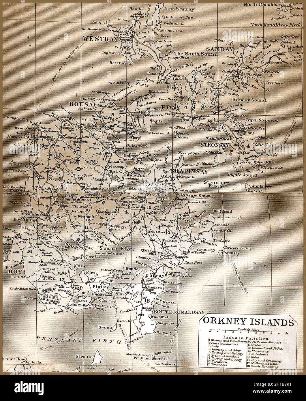 Una mappa del 1908 delle Isole Orkney, Scozia Foto Stock