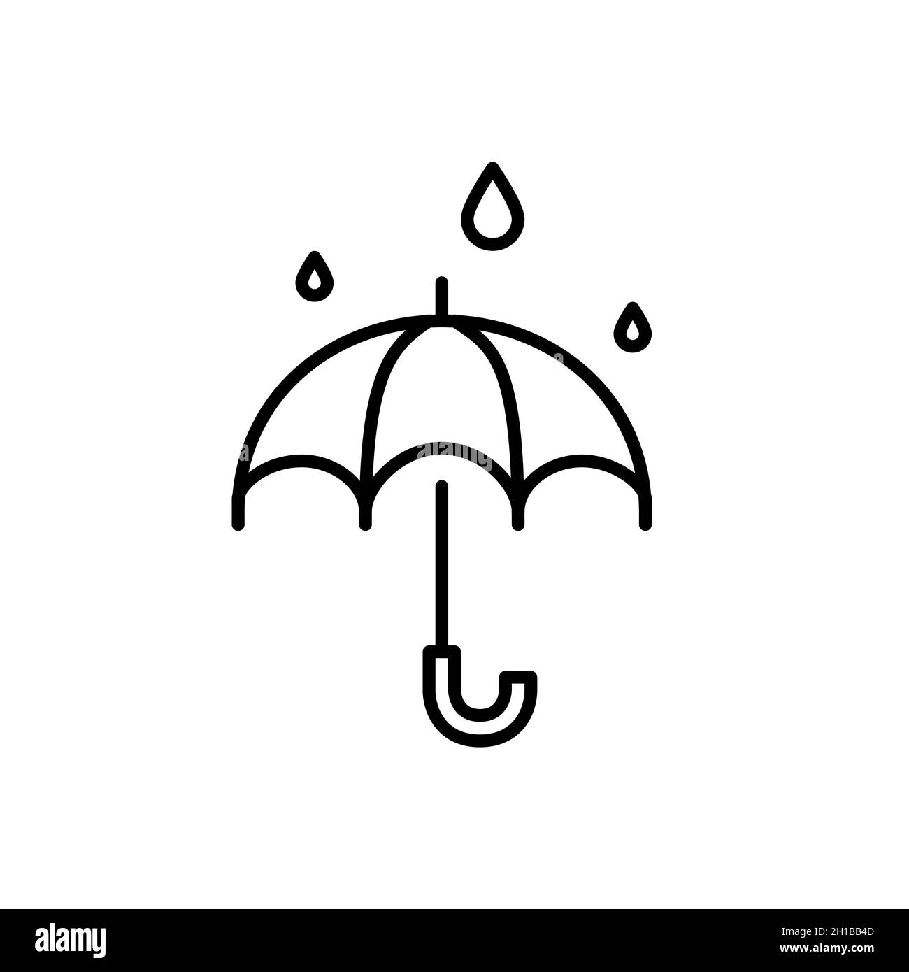 Aprire l'ombrello con la pioggia che cade. Pixel Perfect, icona grafica con linea di traccia modificabile Illustrazione Vettoriale