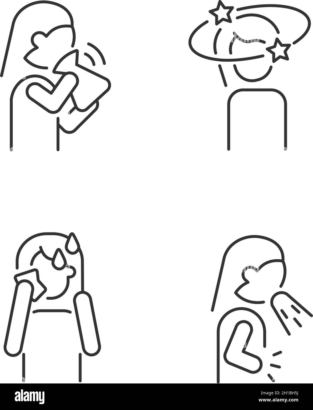 Disturbi di panico sintomi icone lineari set Illustrazione Vettoriale