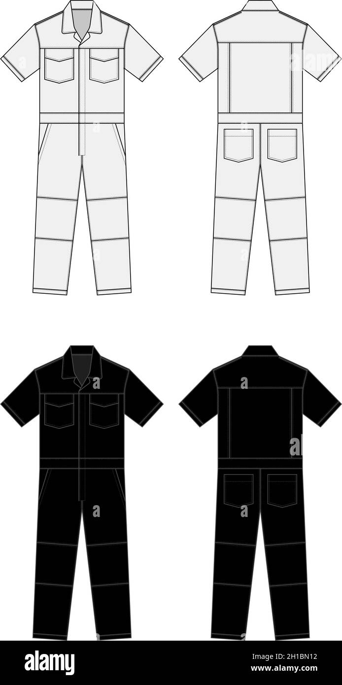 Tute da lavoro a maniche corte ( Jumpsuit, Boilersuit ) set di illustrazioni vettoriali Illustrazione Vettoriale