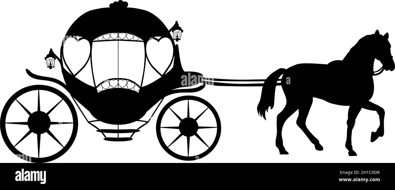 Silhouette carrozza con cavallo. Trasporto tradizionale Illustrazione Vettoriale