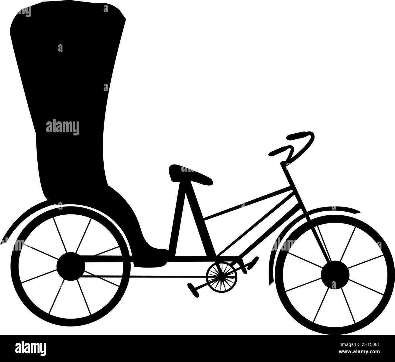 Silhouette velotaxi. Trasporto pubblico tradizionale. Illustrazione Vettoriale