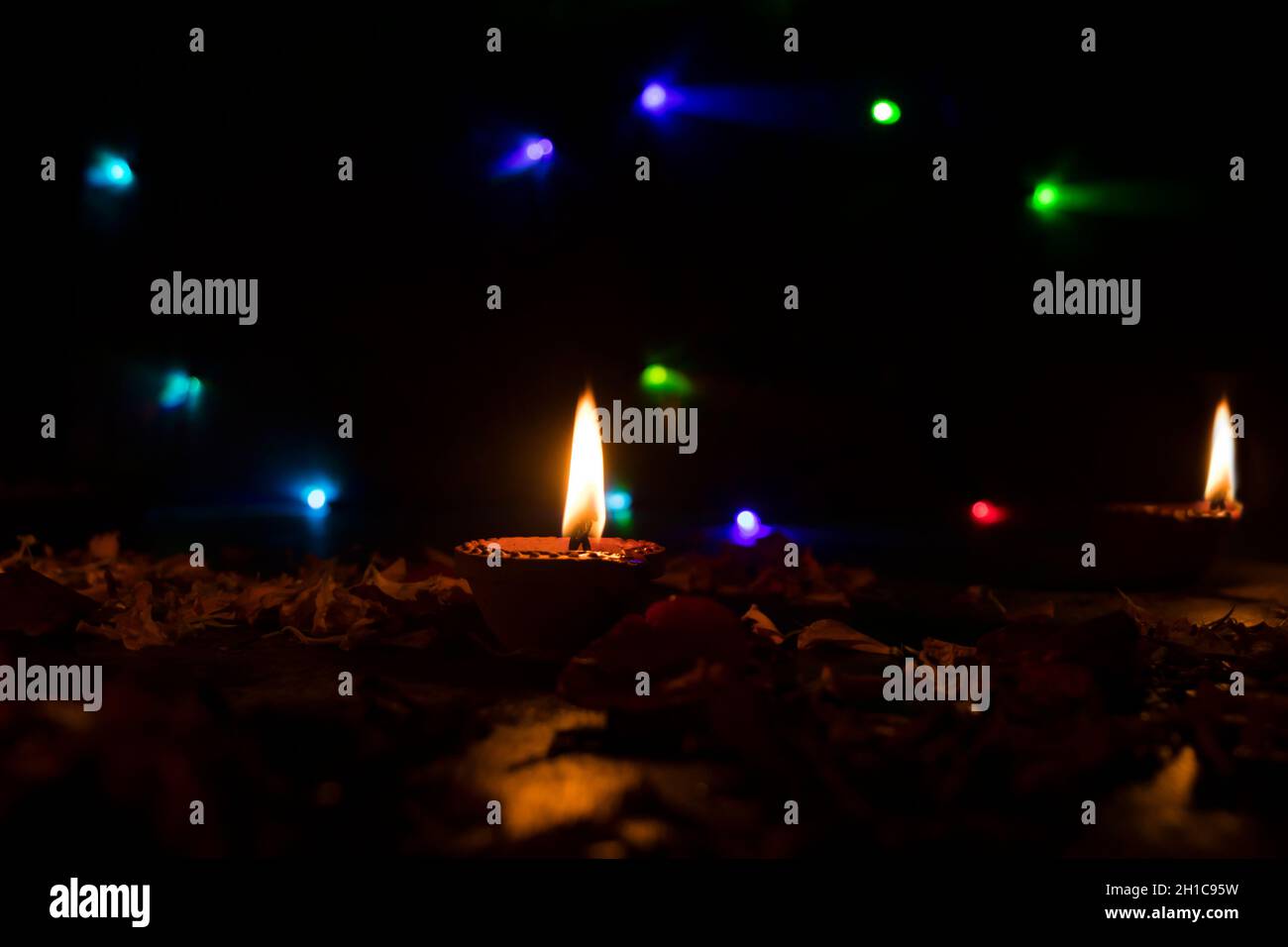 Luci Diwali con lampada ad olio diya Foto Stock