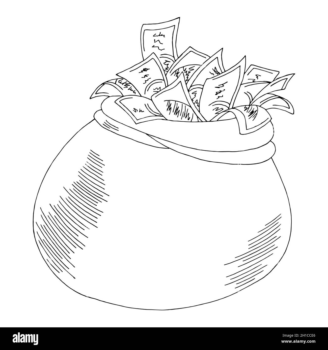 Money bag grafico bianco nero schizzo isolato vettore illustrazione Illustrazione Vettoriale