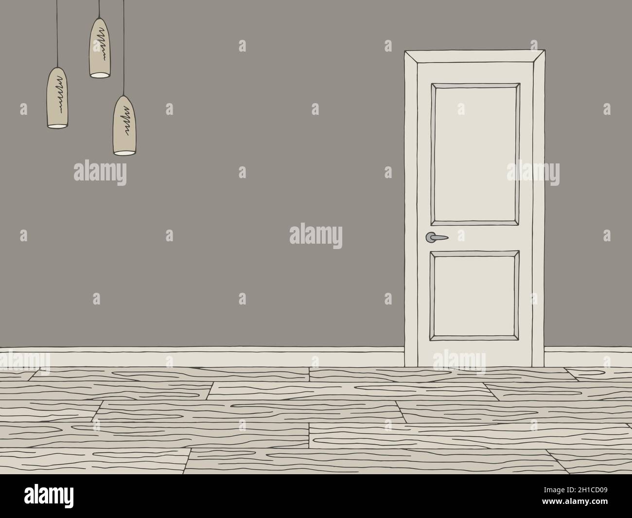 Colore grafico stanza vuoto vettore illustrazione schizzo interno Illustrazione Vettoriale