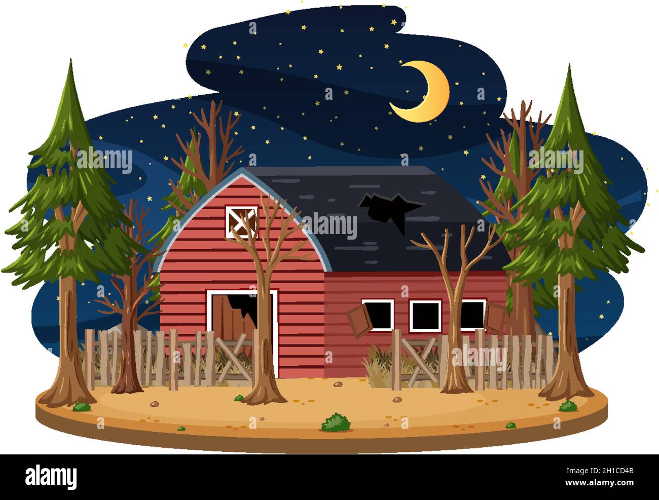 Isolato vecchia casa rotta in illustrazione rurale Illustrazione Vettoriale