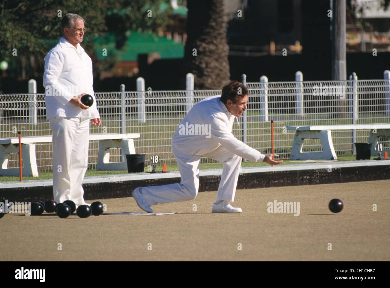 Australia. Sydney. Sport. Uomini che giocano a Lawn Bowls. Foto Stock