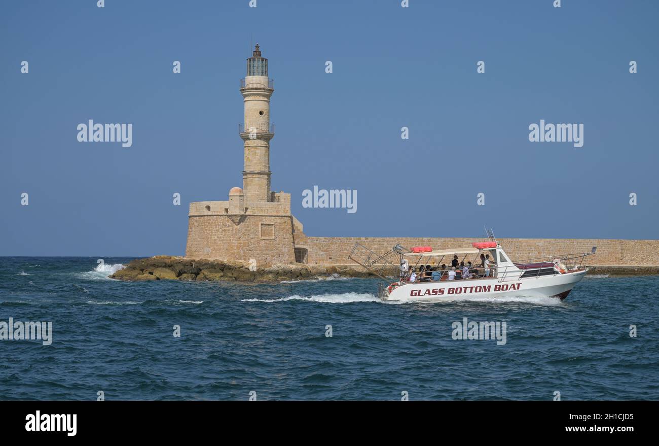 Leuchtturm, Venezianischer Hafen, Chania, Kreta, Griechenland Foto Stock