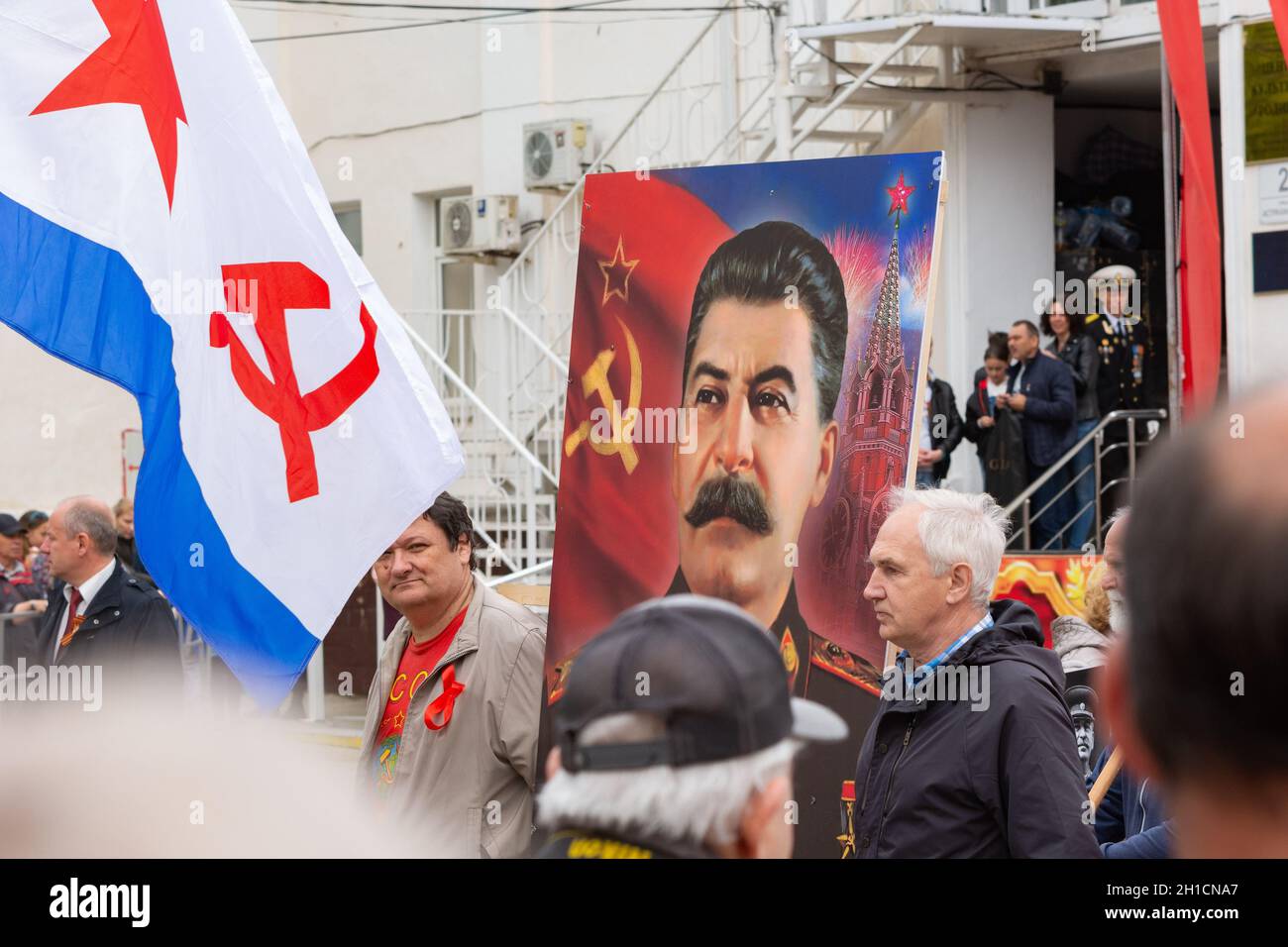 Anapa, Russia - 9 maggio 2019: Ritratto di Joseph Vissarionovich Stalin in una processione festosa in onore della Festa della Vittoria Foto Stock