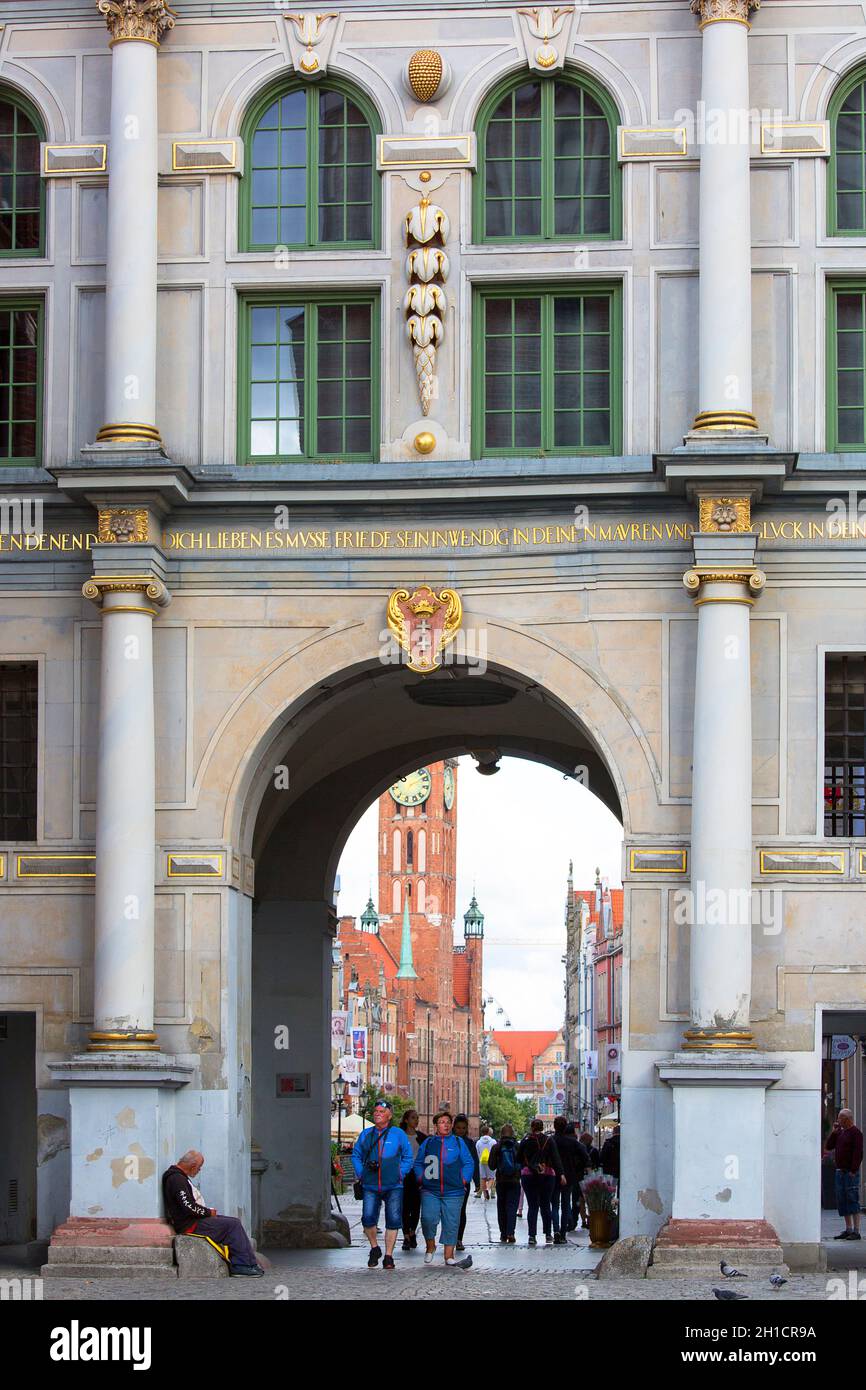 GDANSK, POLONIA - 5 GIUGNO 2018 : porta d'Oro del XVII secolo (porta di Long Street), facciata decorativa Foto Stock
