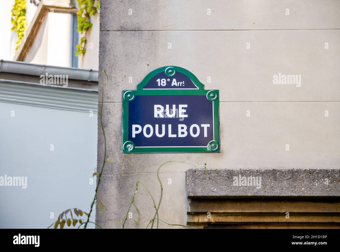 Rue Poulbot strada segno a Parigi, Francia Foto Stock