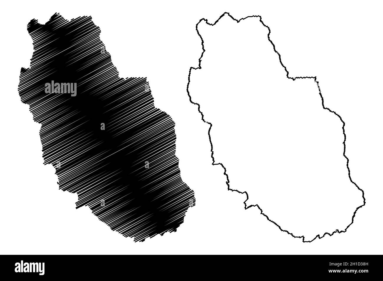 Illustrazione vettoriale del distretto di Mandi (stato di Himachal Pradesh, Repubblica dell'India), schizzo della mappa di Mandi Illustrazione Vettoriale