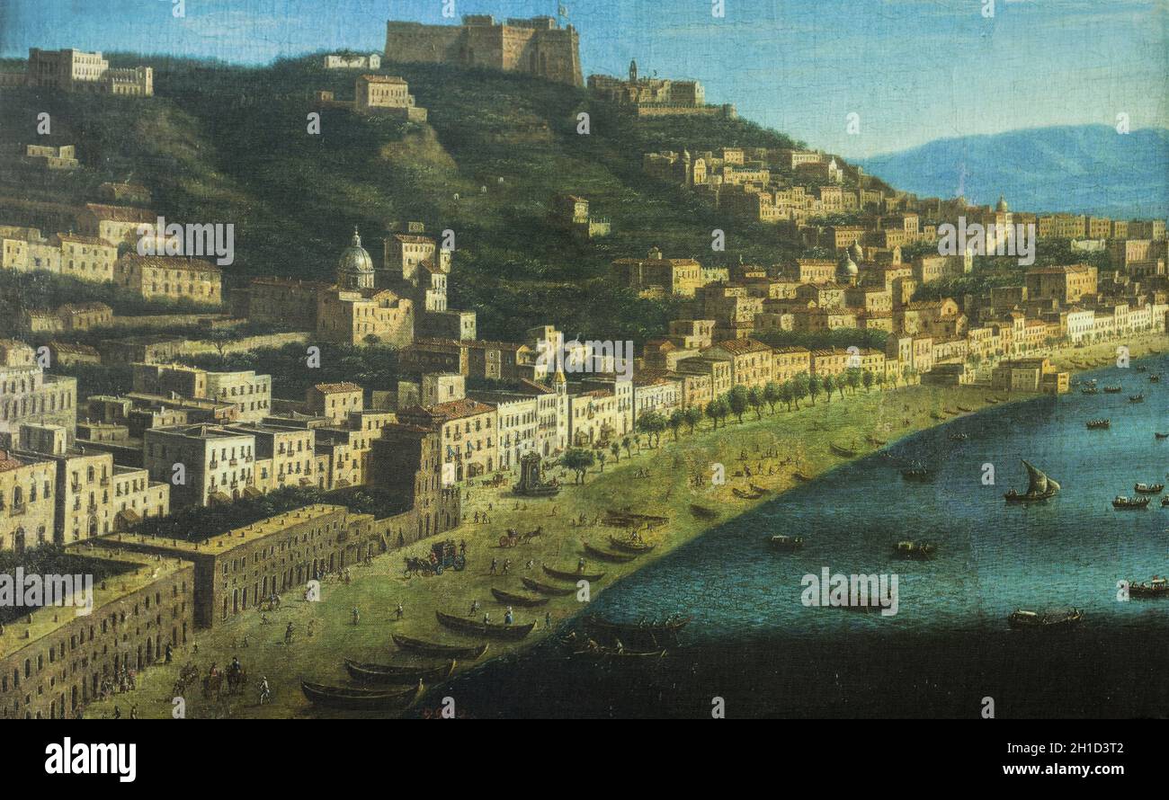 Panoramica del Porto di Chiaia, Napoli, Italia, XVIII secolo. Dipinto Juan Ruiz. Museo del Prado, Madrid Foto Stock