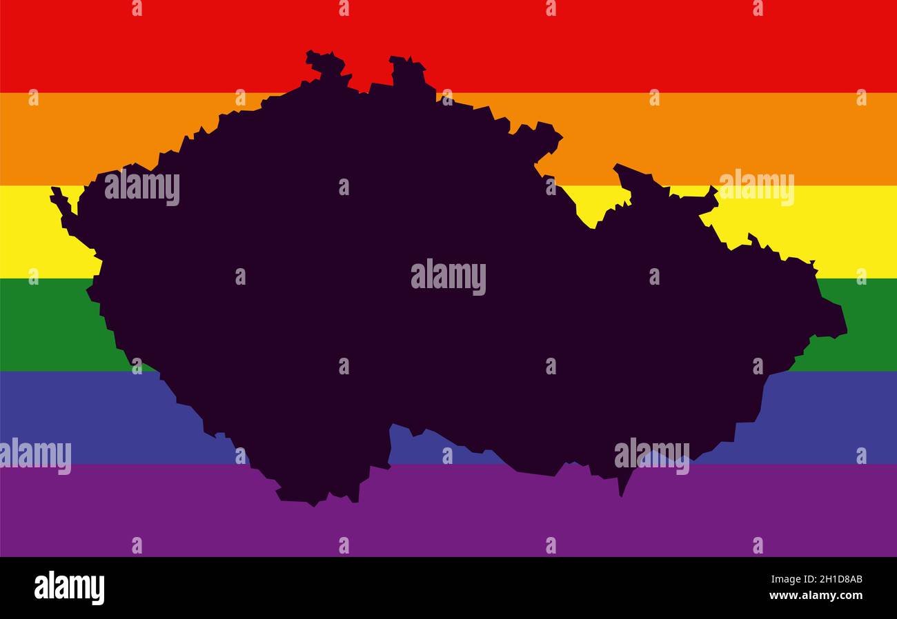 Mappa LGBT della Repubblica Ceca con bandiera a colori arcobaleno Foto Stock