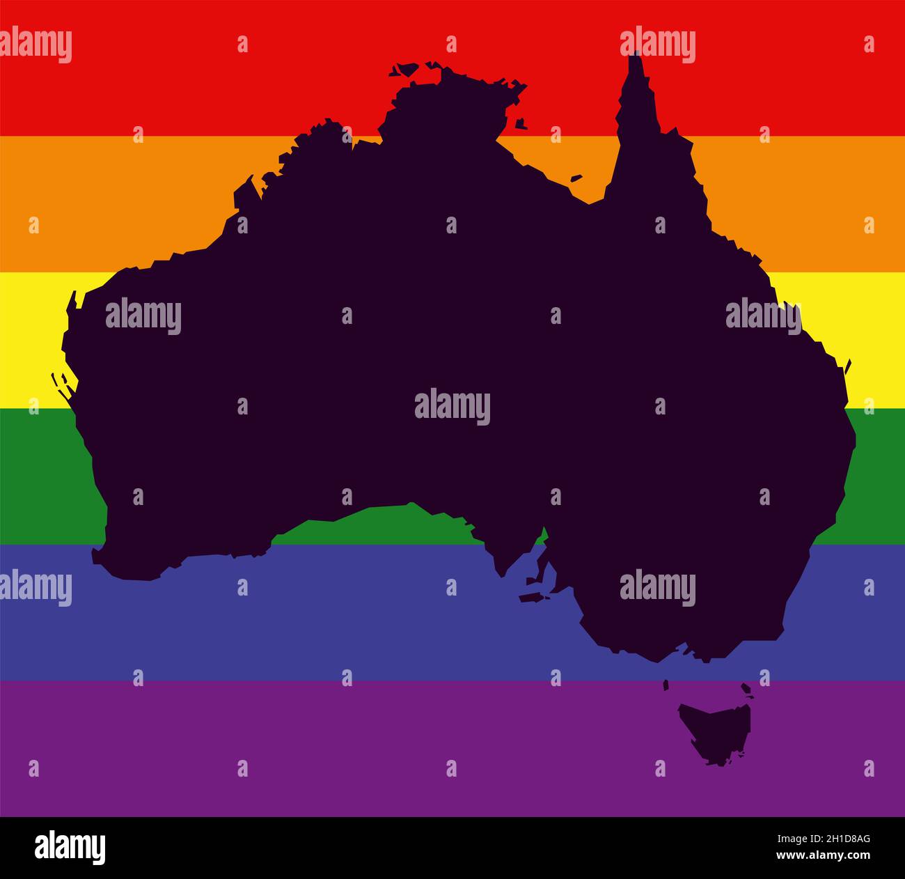 Mappa LGBT Australia con bandiera a colori arcobaleno Foto Stock