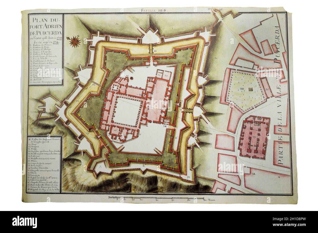 Mappa della Fortezza di Puigcerda Adriano, 1712. A Claude Masse Atlas, la compilazione cartografica effettuata dai servizi francesi di spionaggio Foto Stock