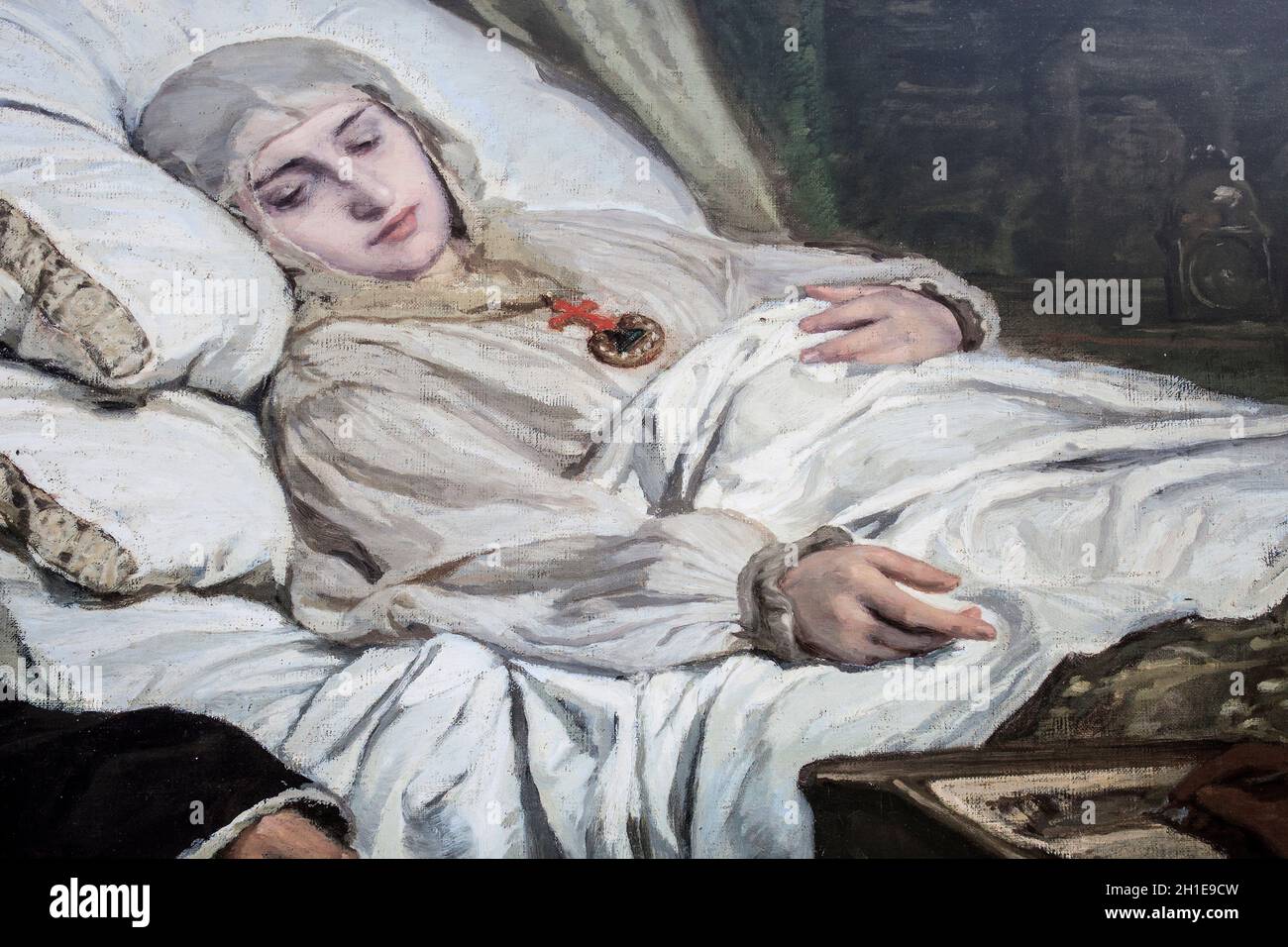 La regina Isabella la cattolica dettando la sua volontà, particolare di Isabella. Eduardo Rosales, 1864. Museo del Prado, Spagna Foto Stock