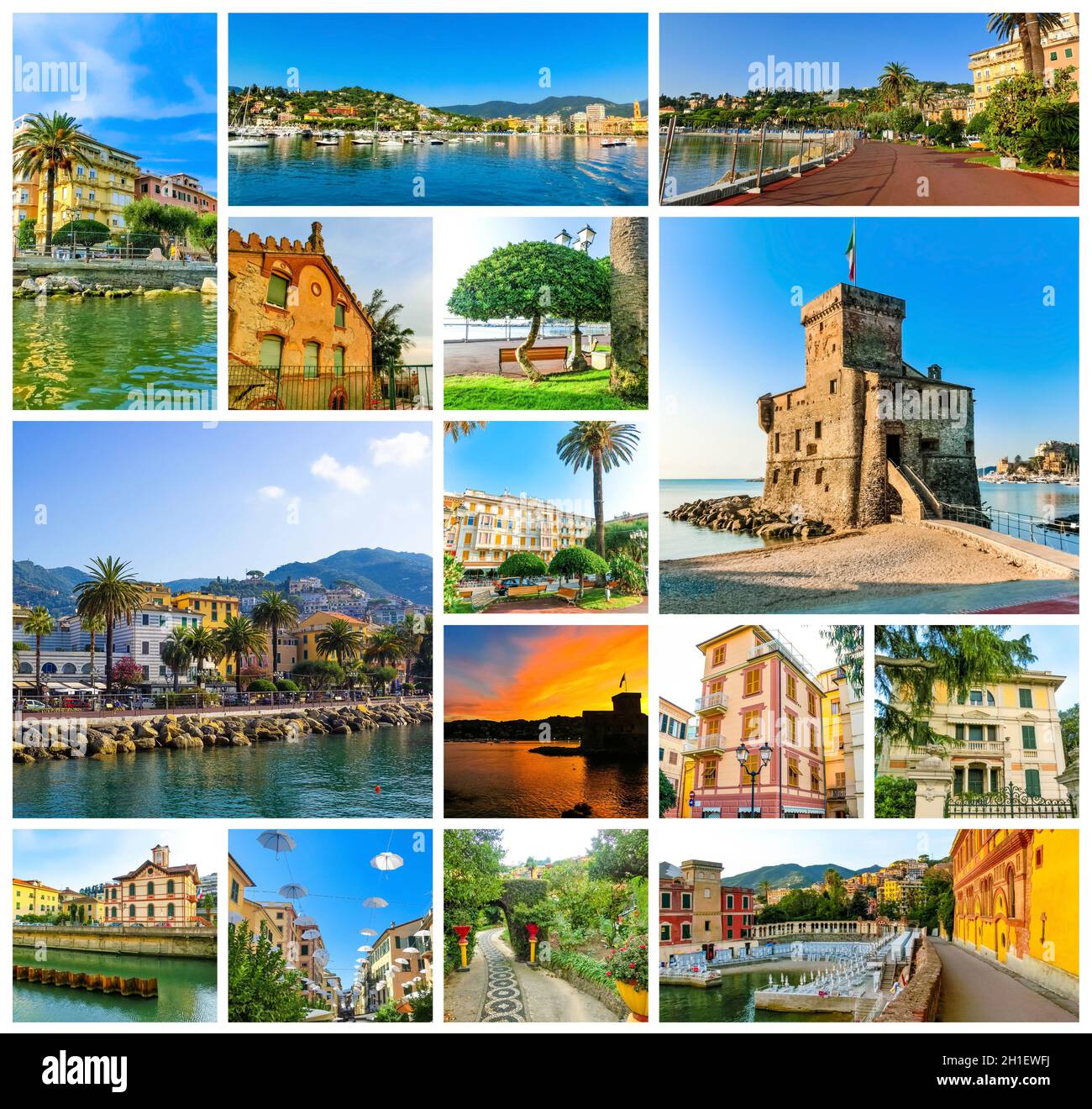 Panorama della città di Rapallo in Liguria. Collage Foto Stock
