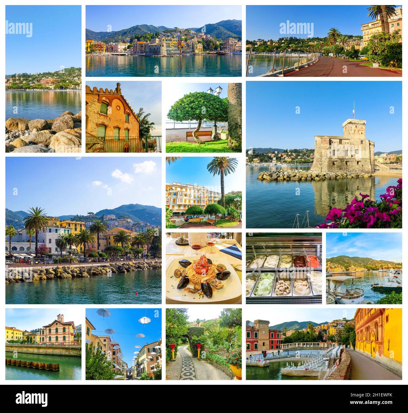 Panorama della città di Rapallo in Liguria. Collage Foto Stock