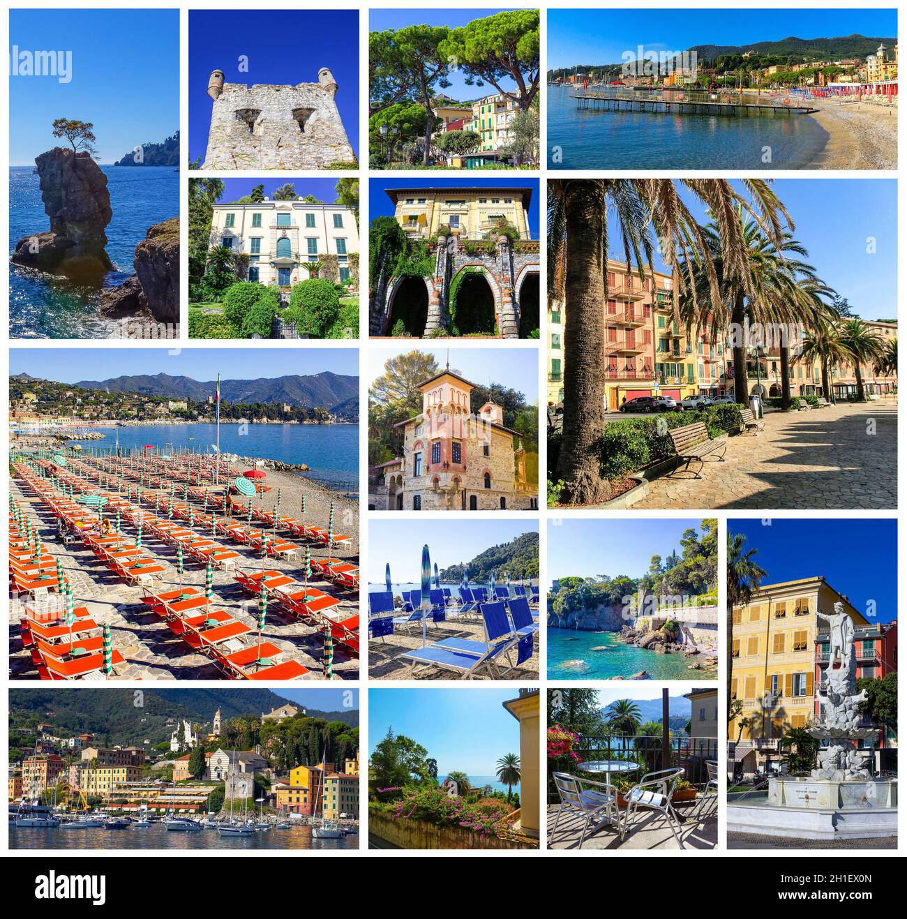 Collage sull'architettura di Santa Margherita Ligure - popolare destinazione turistica in estate in Italia Foto Stock