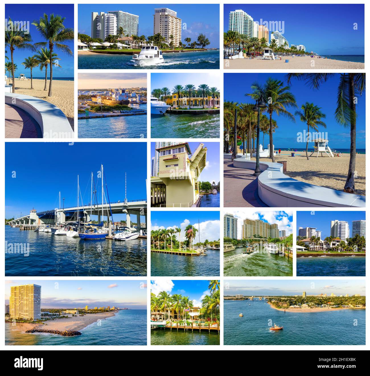 Collage circa ft. Lauderdale, Florida, mostra la spiaggia, yacht e condomini Foto Stock