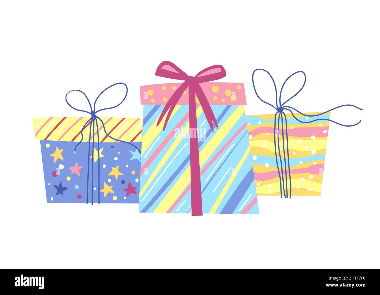 Illustrazione delle scatole regalo di buon compleanno. Festeggiamenti o  feste Immagine e Vettoriale - Alamy
