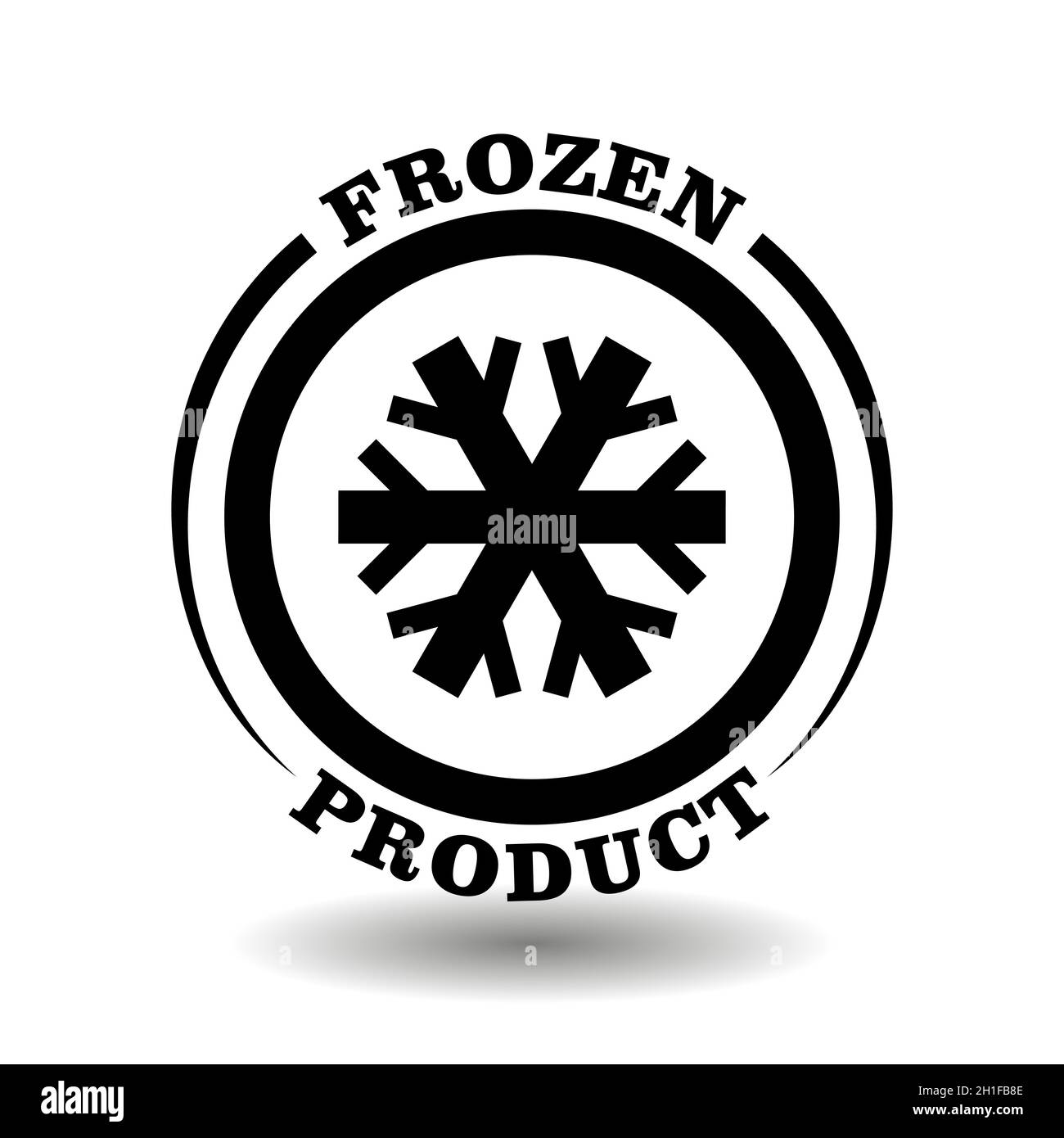 Logo rotondo prodotto congelato con simbolo di fiocco di neve per l'etichettatura delle confezioni di alimenti congelati. Tenere freddo in frigorifero segno per il pasto congelato pittogramma Illustrazione Vettoriale